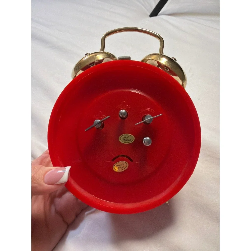 Vintage Kool-Aid Man Twin Bell Alarm Clock Red Gold Tone Manual Wind Up Retro